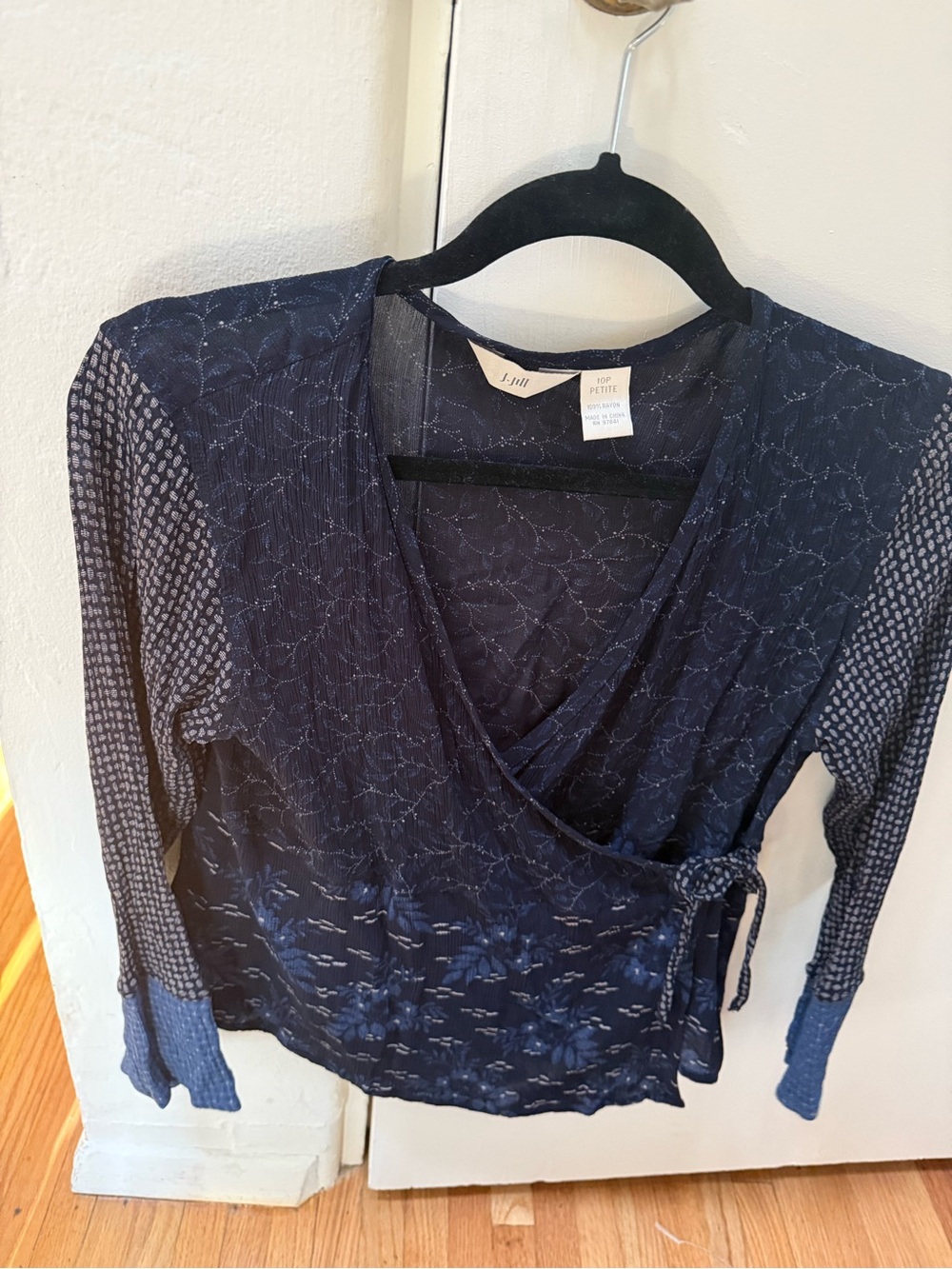 J. Jill Navy Mixed-Print Wrap Blouse